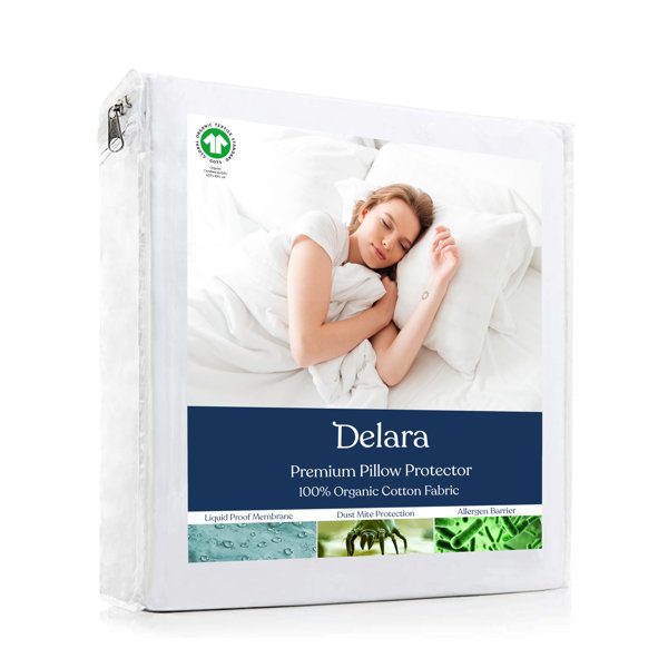 Delara GOTS Certified 100 Organic Cotton Pillow Protector Pack of 2